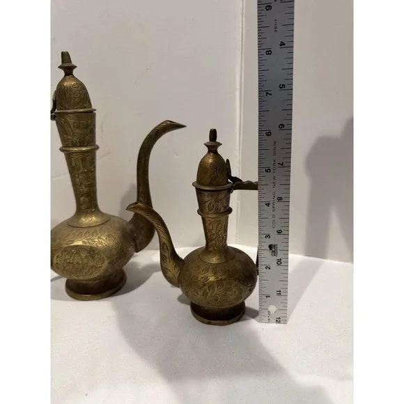 Lot of 3 Antique Brass Middle Eastern Dallah Coffee Tea Pots Turkish Kettle - Picture 6 of 14